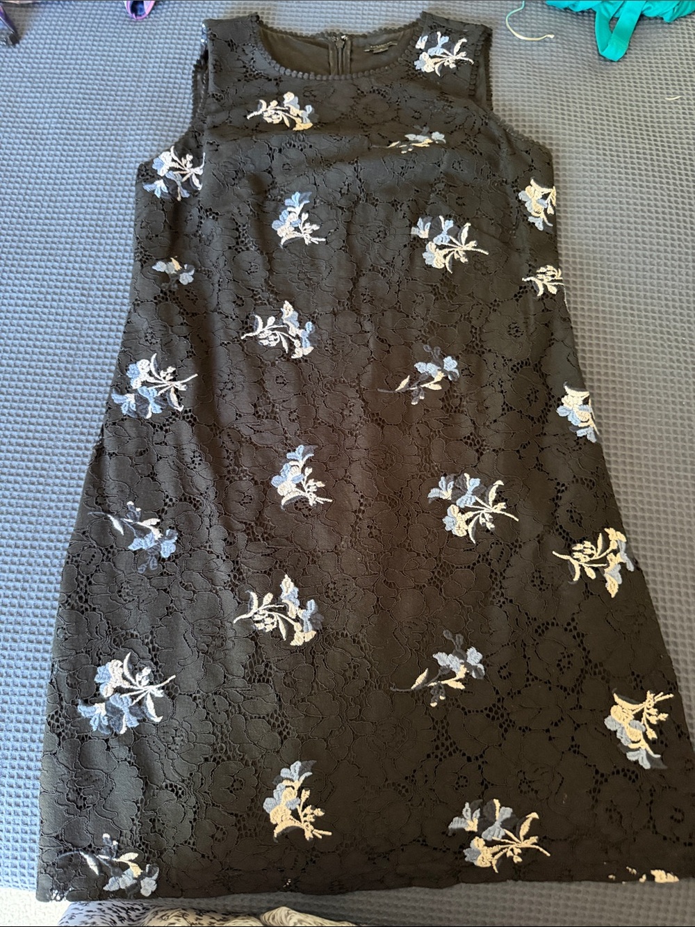 Black Lace A-Line Dress with Blue periwinkle  Floral Embroidery eyelet